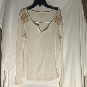 Eddie Bauer Cream Gold Embellished Long Sleeve Blouse